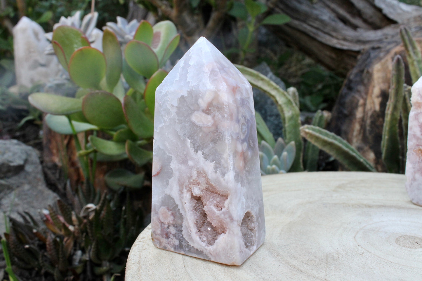 Purple flower agate crystal point