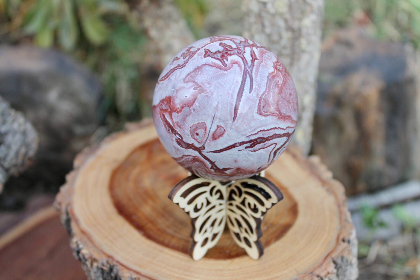 Butterfly wooden crystal sphere stand