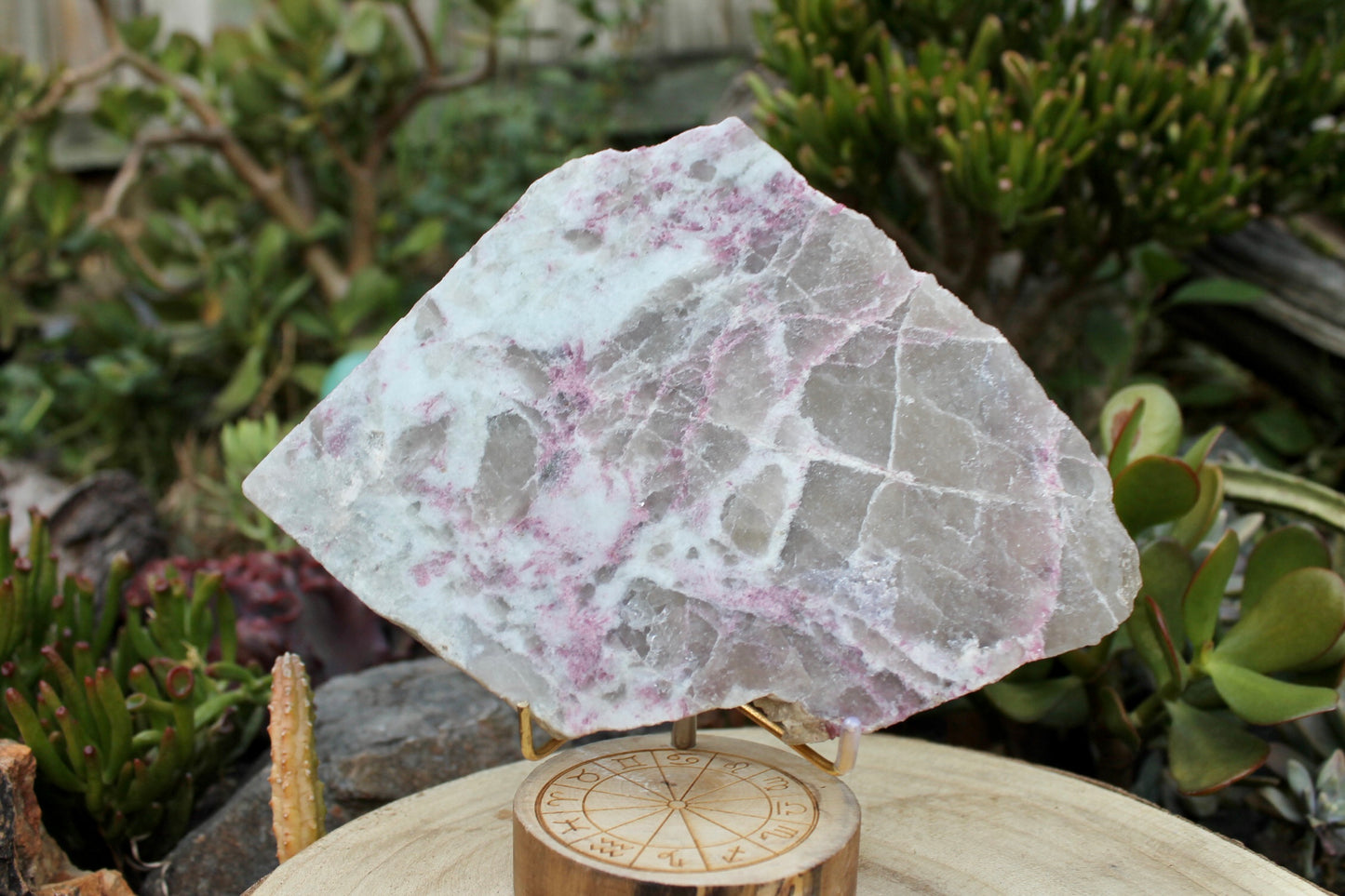 Pink tourmaline crystal slab