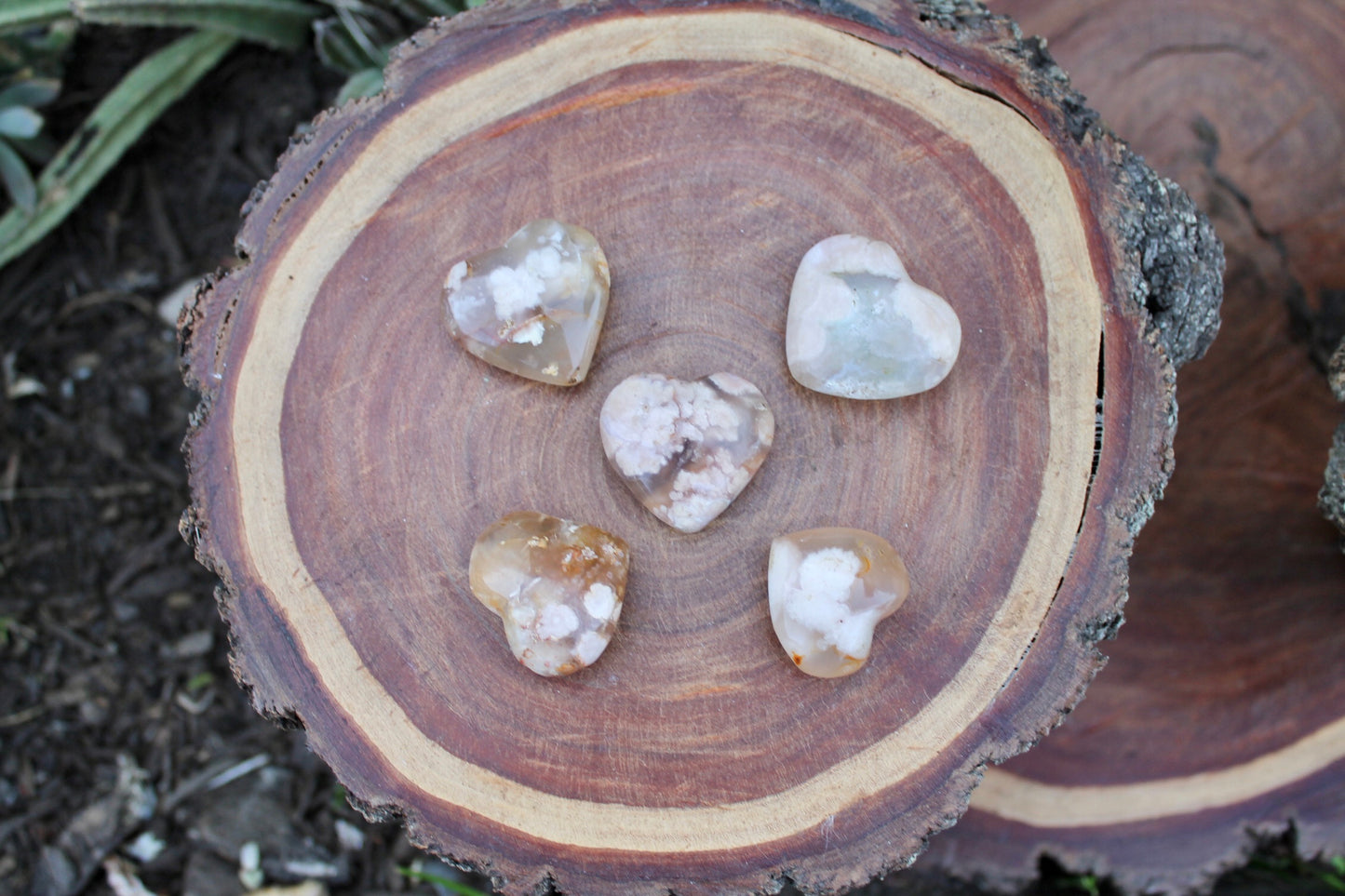 Flower agate crystal hearts