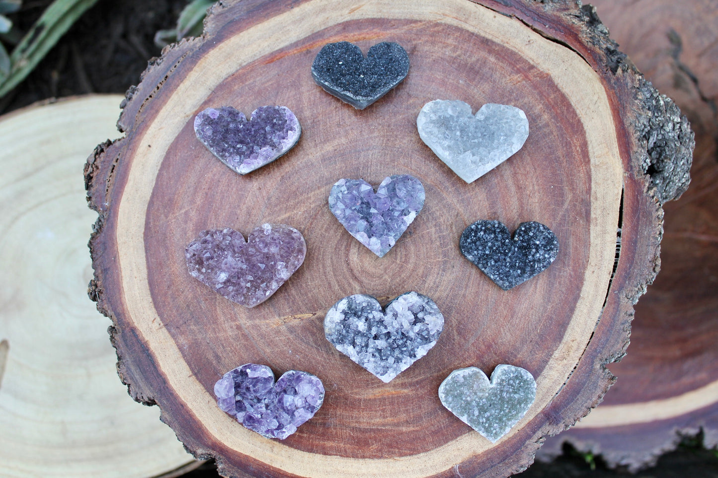 Amethyst cluster crystal hearts