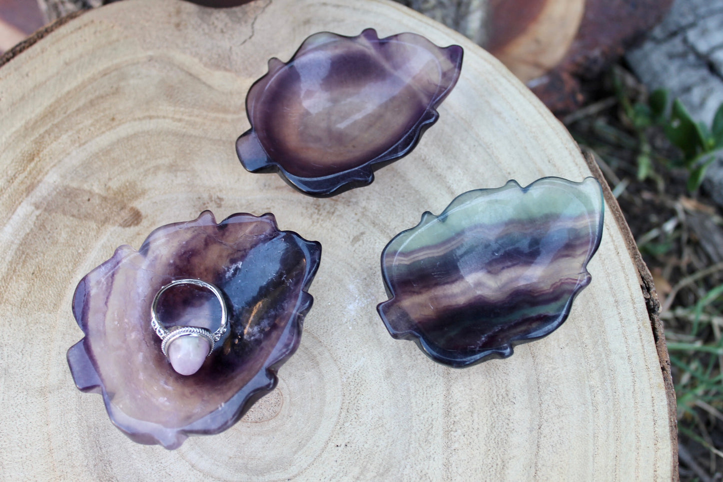 Fluorite crystal leaf bowls