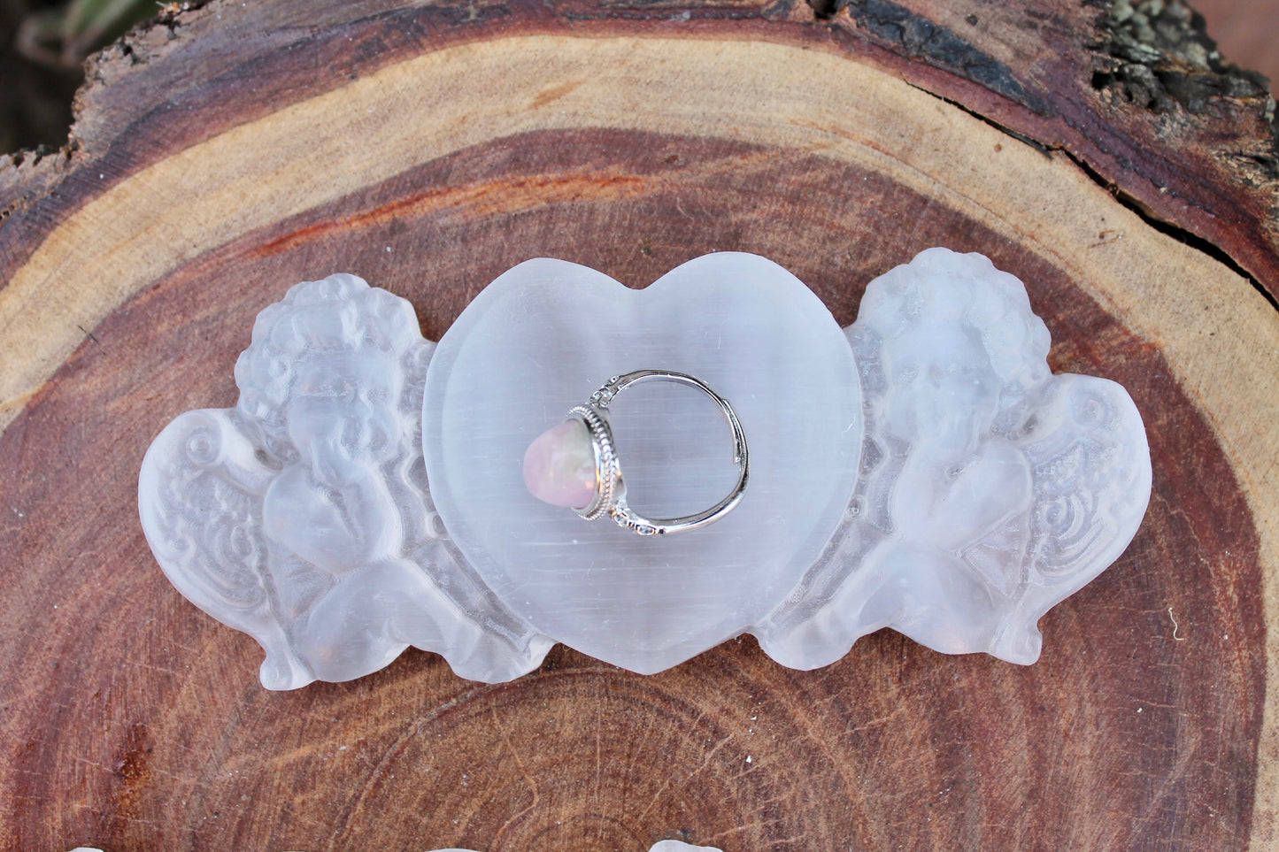 Selenite crystal cherub angel bowl