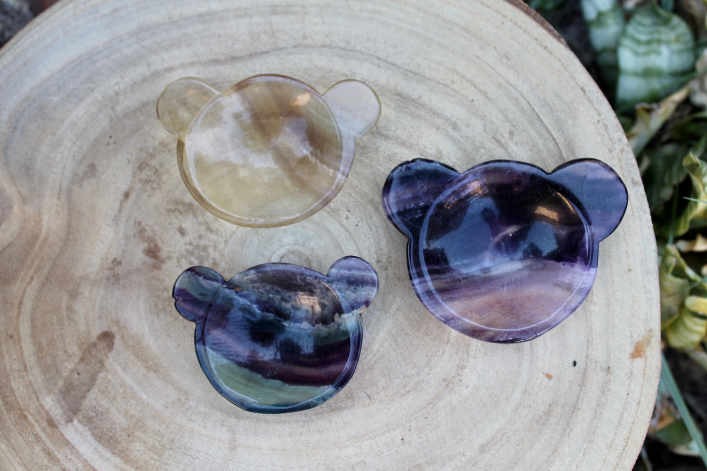 Fluorite crystal bear bowls
