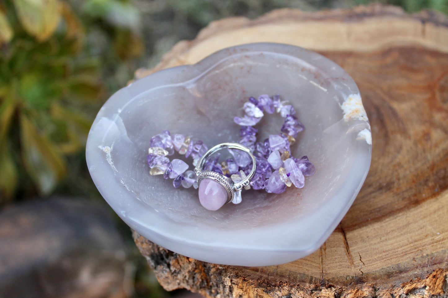 Flower agate crystal heart bowl