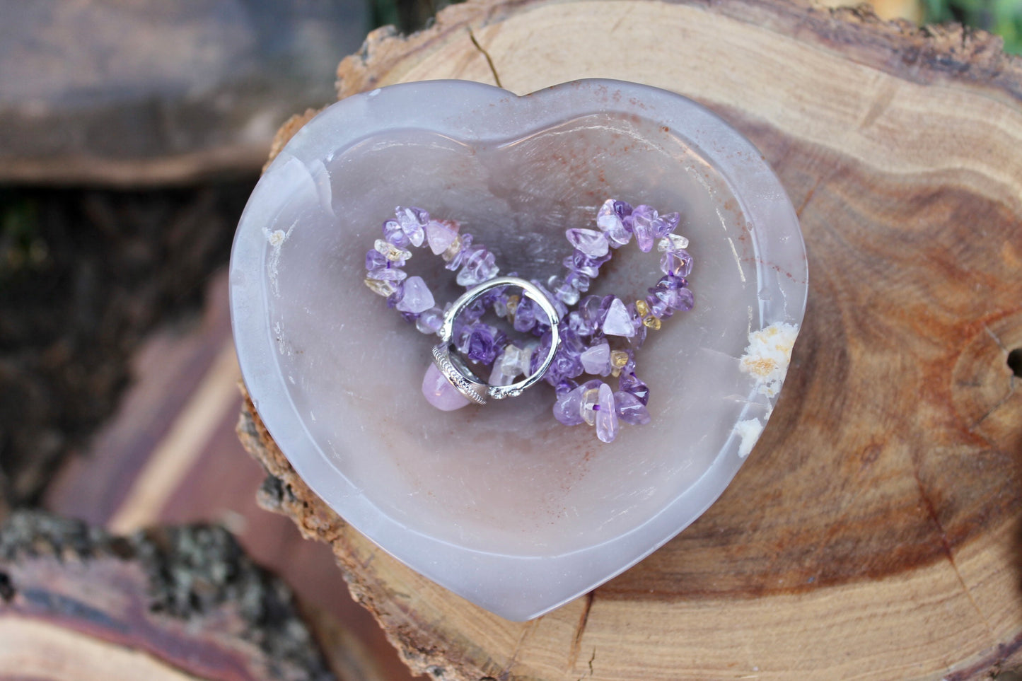 Flower agate crystal heart bowl
