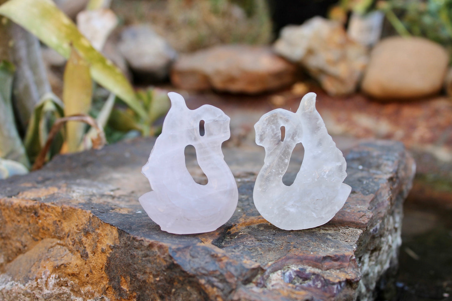 Clear quartz crystal swan birds