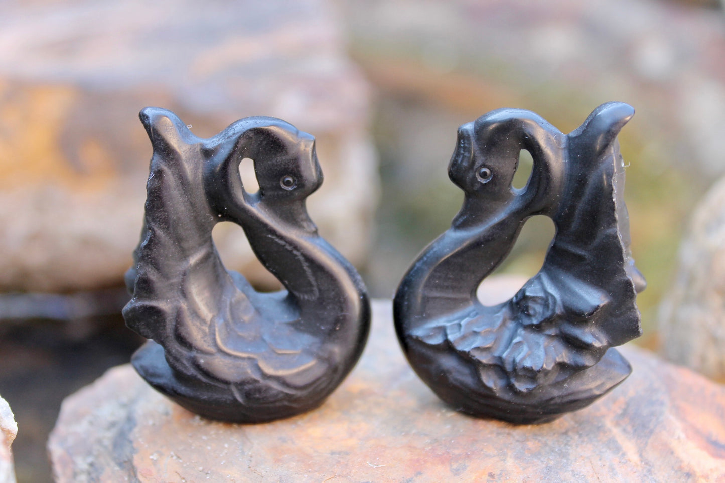 Obsidian crystal swan birds