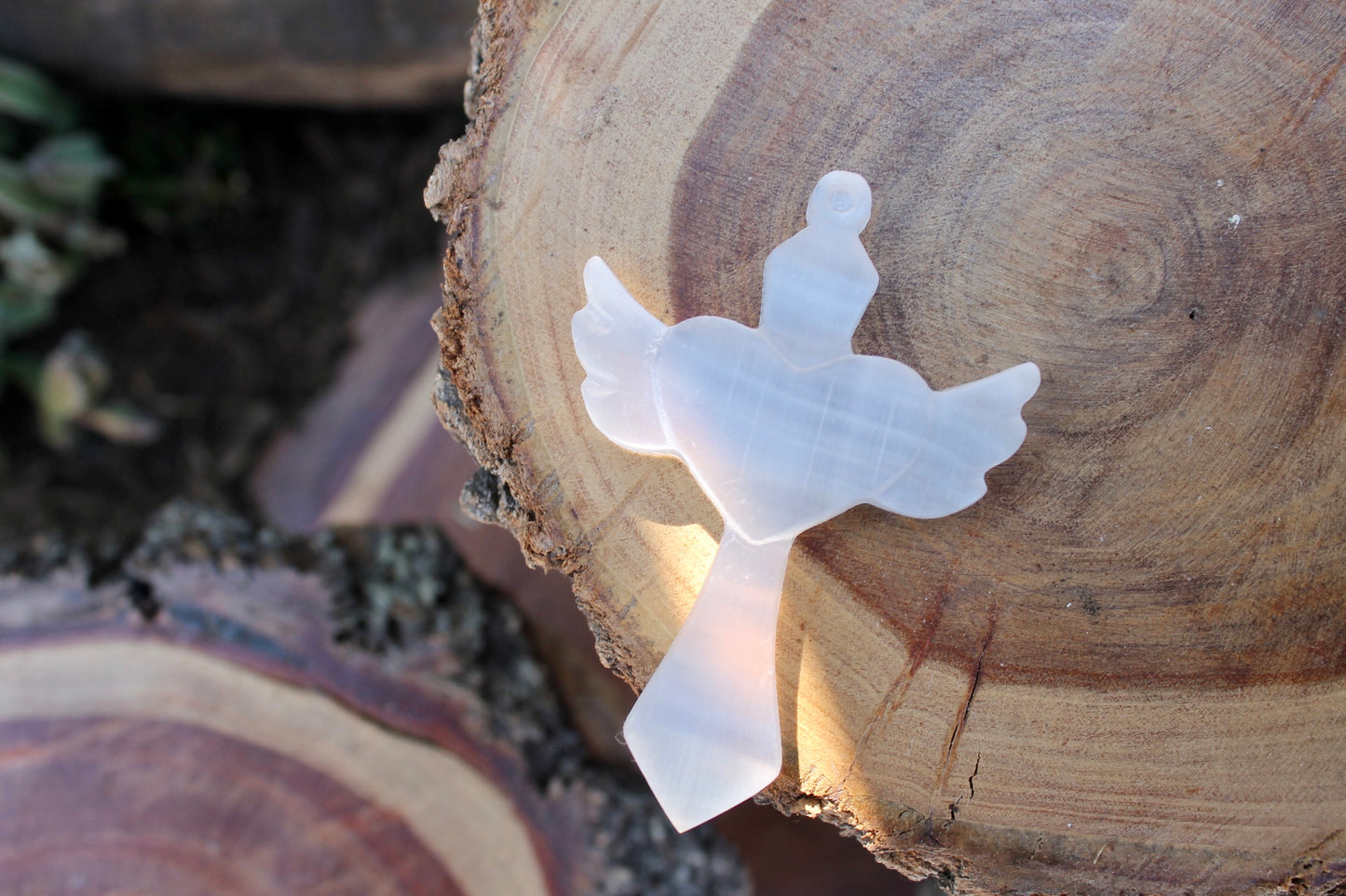 Selenite crystal heart cross