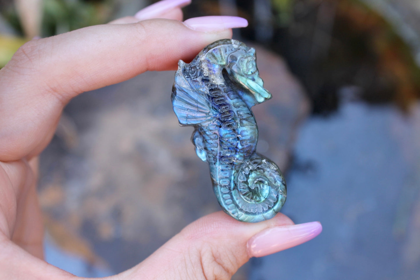 Labradorite crystal seahorse