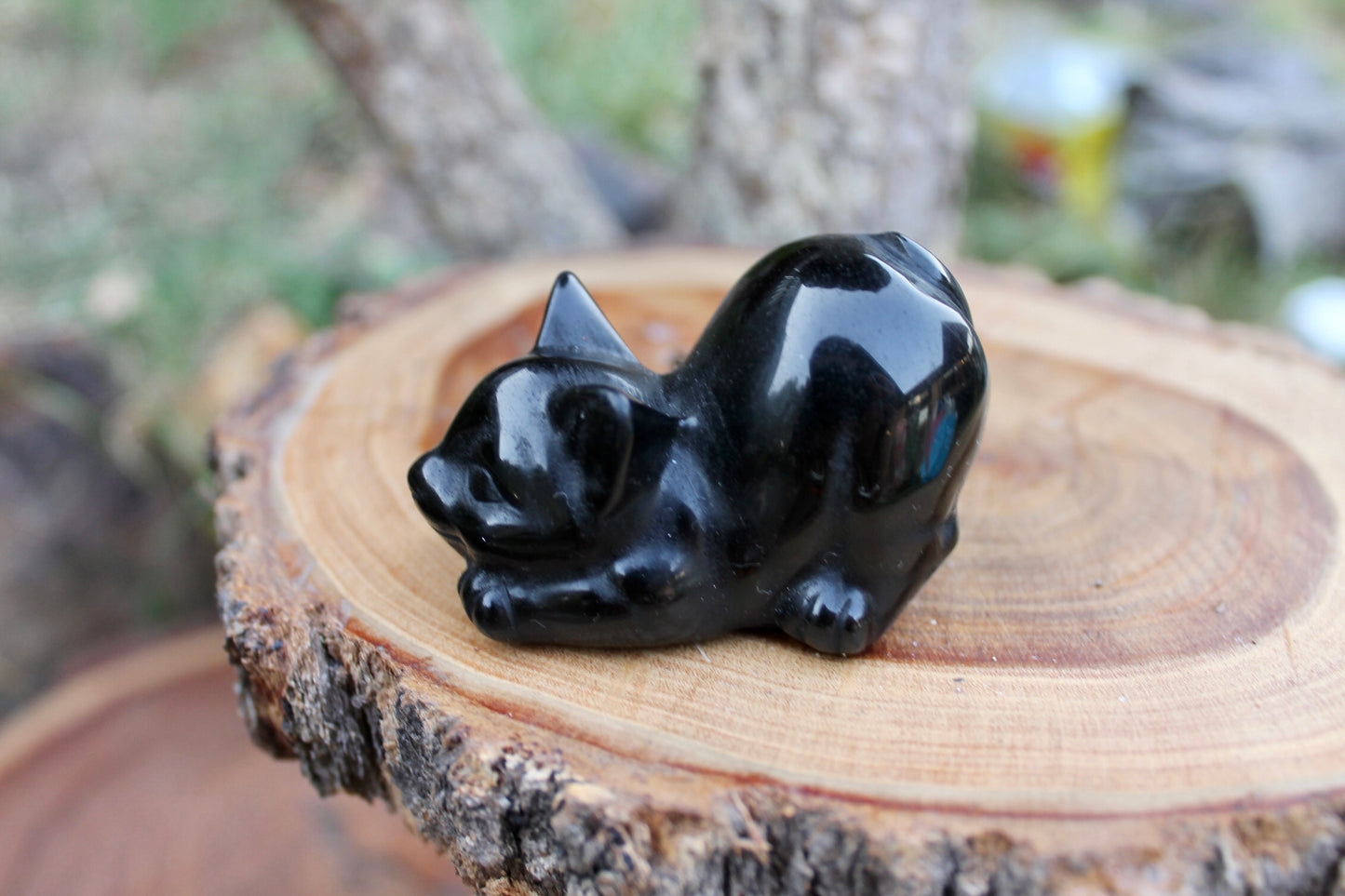 Obsidian crystal cat