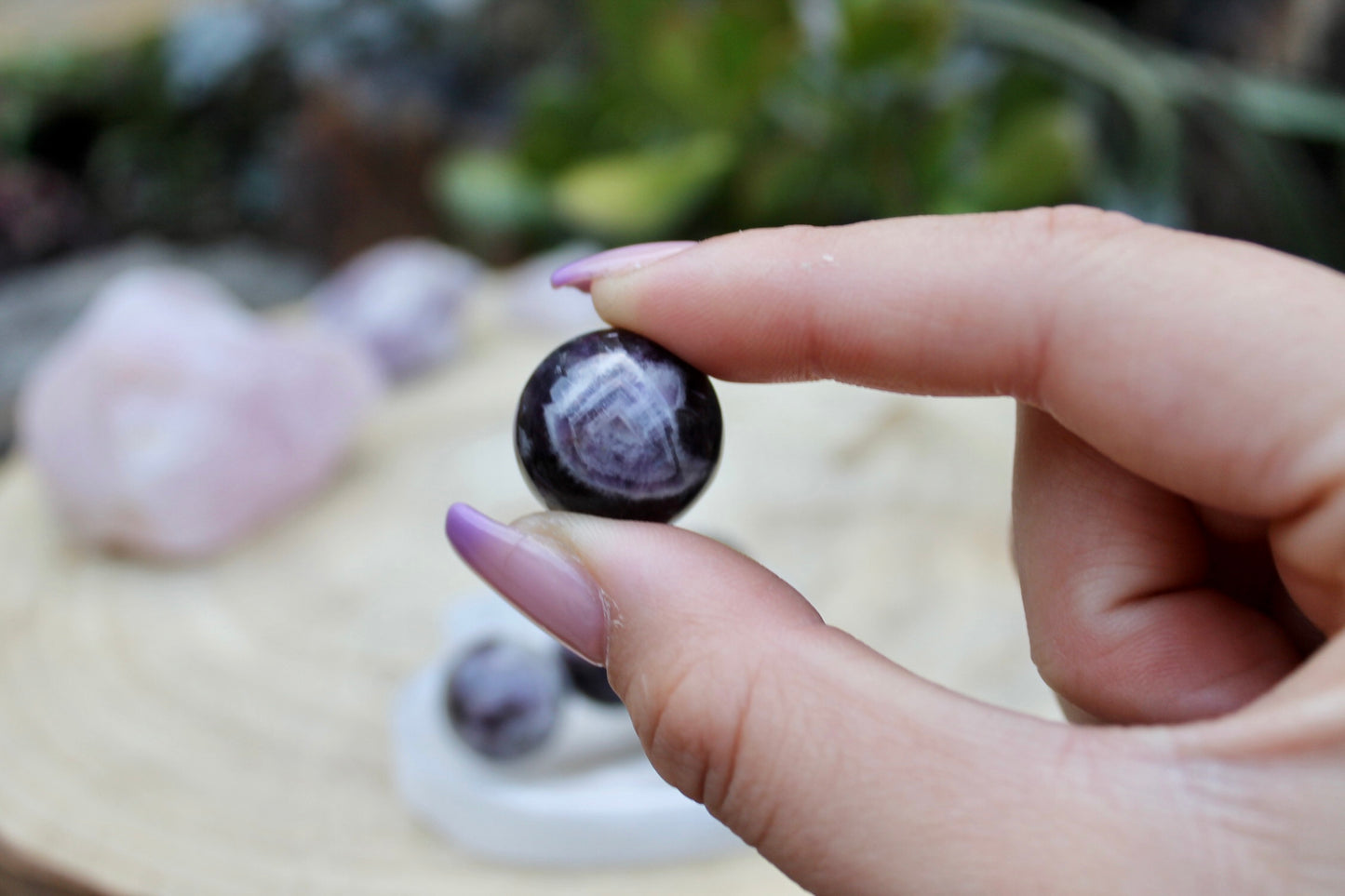 Chevron amethyst crystal sphere